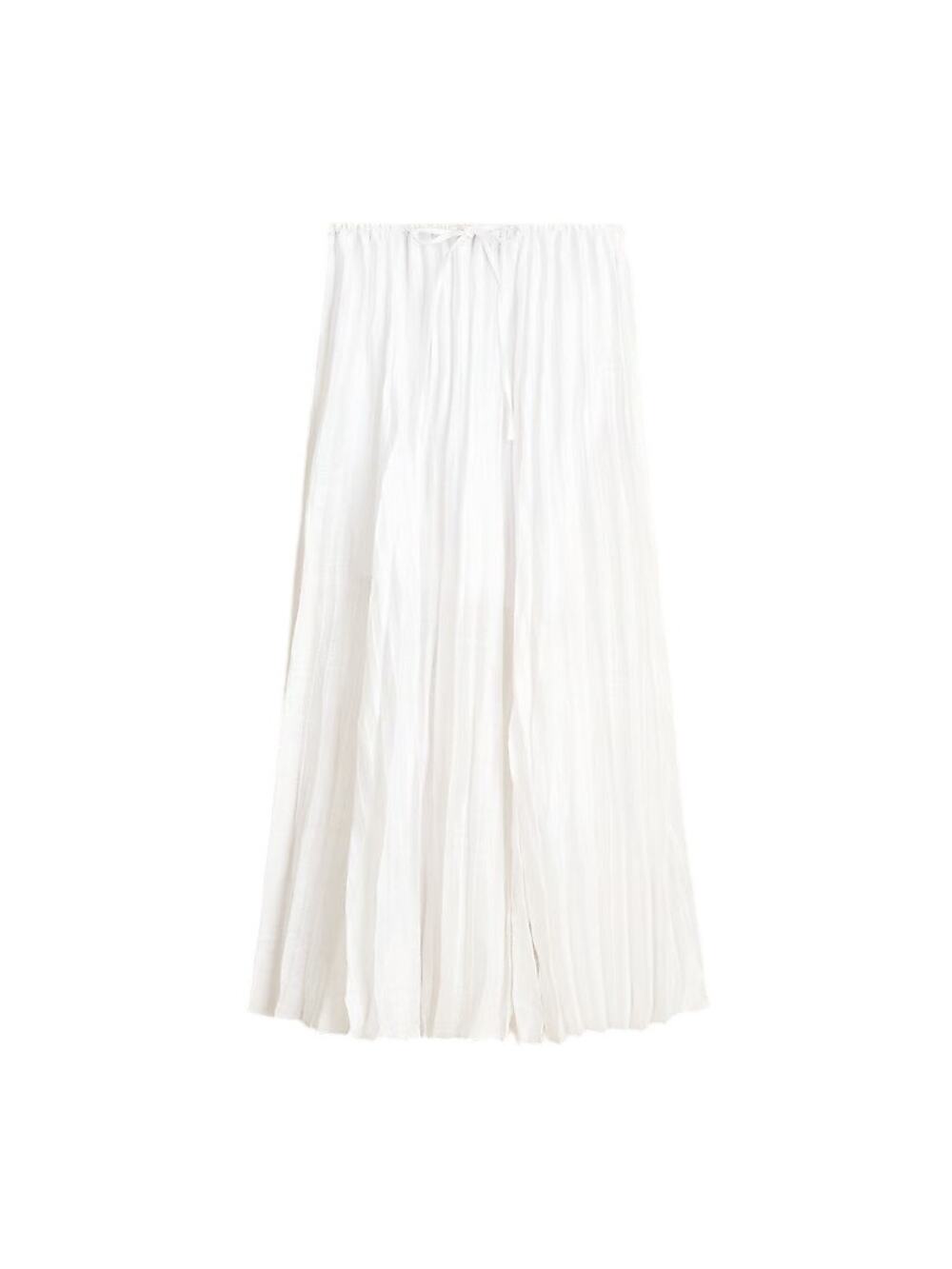 J.Crew Pleated Drawstring Maxi Skirt Linen Blend White Size XXS NWT